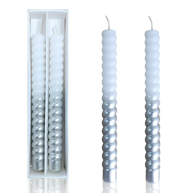 FCMSHAMD Silver Taper Candles Dripless Spiral (2 Pack)