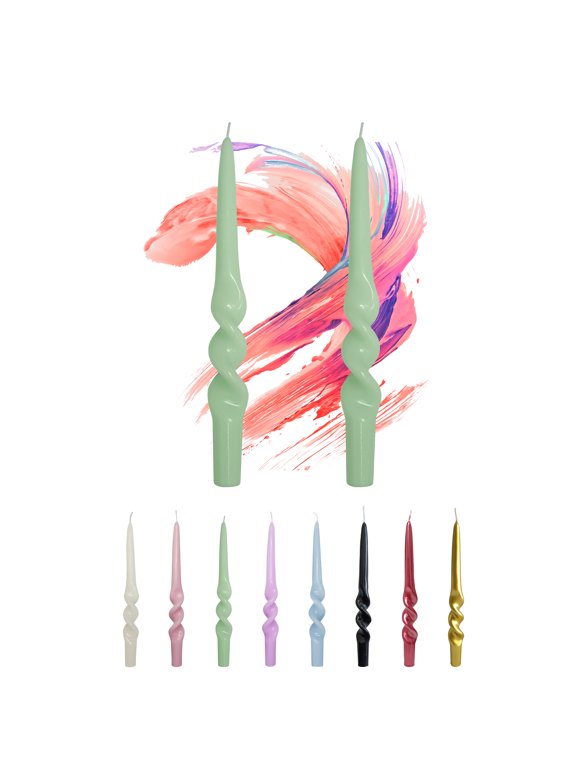 Unscented Candles 10 inch Green Handmade Candle Sticks Spiral Taper Candles, Pack of 2