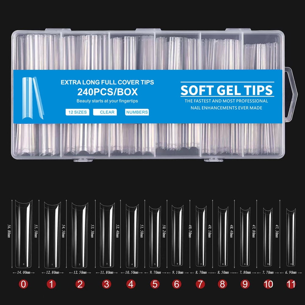 FCOGIN 240 Pcs C Curved Long Square Soft Nail Tips, Transparent ...