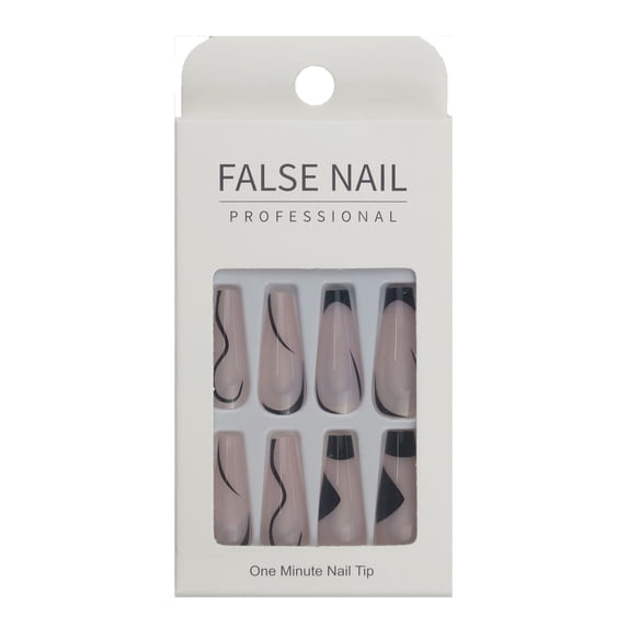 FCOGIN Long Coffin False Nail, Acrylic Nail, Press on Nail, White, Black, 24 Pieces