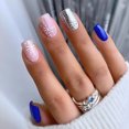 thumbnail image 1 of FCOGIN Medium Square, 24 Pieces, Blue, Pink, Silver, Snowflake, Acrylic False Nail, Press on Nail, 1 of 5