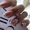 thumbnail image 1 of FCOGIN Medium Square, 24 Pieces, Pink, White, Lines, Rhinestone, Acrylic False Nail, Press on Nail, 1 of 5