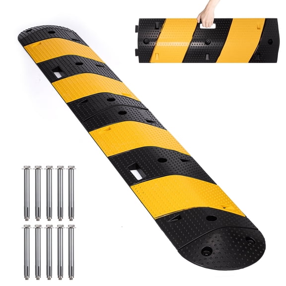 FCOME Portable Foldable Rubber Speed Bump, Heavy-Duty 7FT Traffic Calming Hump with End Caps, Center-Hinge Folding Design, 83.4" L x 11.8" W x 2" H