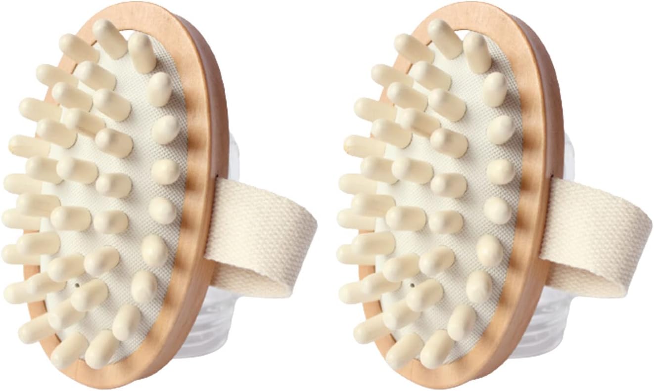 FCPHome Dry Body Brush Natural Solid Wood Handheld Massage Brush
