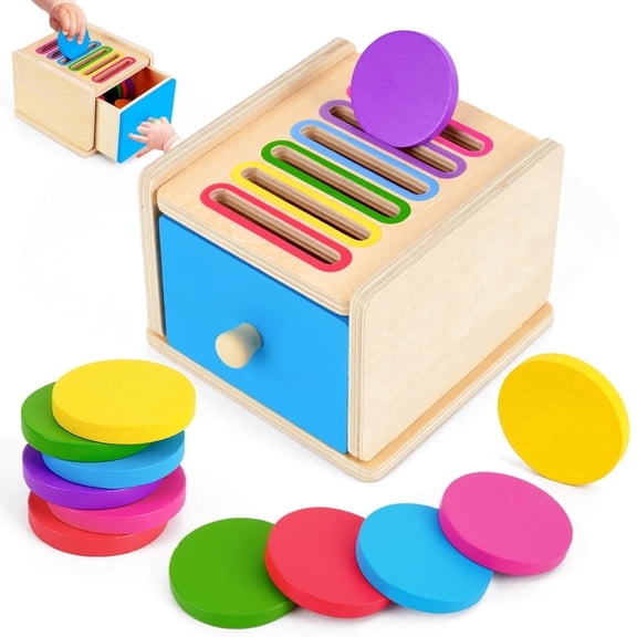 Toddlers Montessori Coin Box Toys for 1 2 3 Year Old Boys Girls, Drawer Box Toy for Ages 2-4 Kids, Learning Color Sorting Sensory Toys, Easter Christmas Birthday Gifts for Baby 12-18 Months