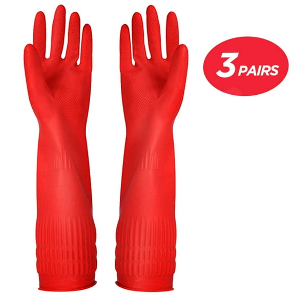 FCTTD Rubber Cleaning Gloves Kitchen Dishwashing Glove 3-Pairs,Waterproof Reuseable.(Small)
