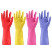 FCTTD Rubber Kitchen Dishwashing Gloves - 4 Pairs Colorful Reusable Cleaning Gloves for Kitchen Washing Dishes and Household CleaningXL