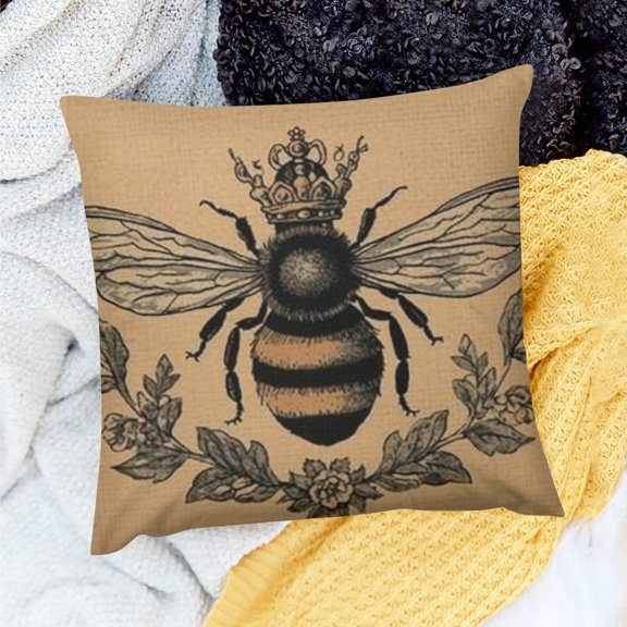 FCXZI 100% Linen Pillow Covers Bee Crown Flowers Party Decor 18x18in
