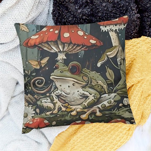 FCXZI 100% Linen Pillow Covers Frog Mushroom Dragon Home Decor 18x18in