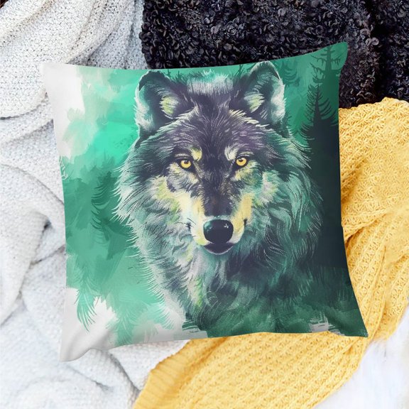 FCXZI 100% Linen Pillow Covers Wolf Decor for Home Sofa Couch Indoor Decoration 18x18in