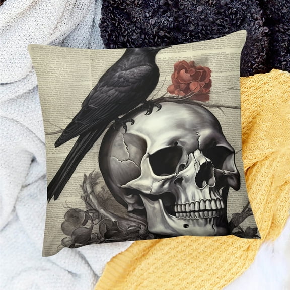 FCXZI 100% Linen Skull Gothic Art Pillow Covers for Home Sofa Couch 18x18in