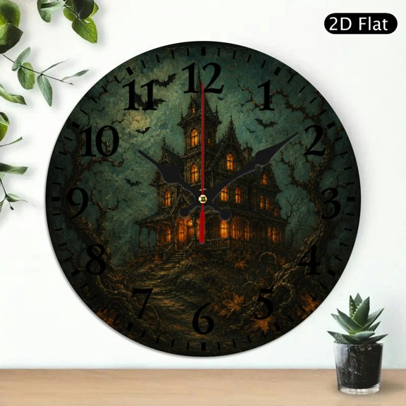 FCXZI 1pc Haunted Mansion Theme Wall Clock Battery Operated, Silent Non Ticking Round Wall Clock Lobby Corridor Dining Room Bedroom Office Classroom