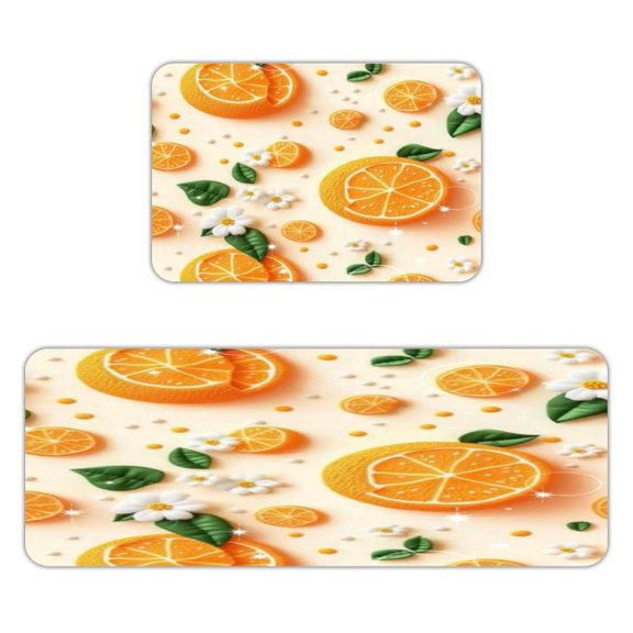 FCXZI 3D Clay Orange Blossom Pattern Kitchen Mats for Floor, Sets of 2, Soft Washable, Clear Print, Non Skid Waterproof Kitchen Rug for Sink Floor Sink Laundry Bar Office Room Home Cooks