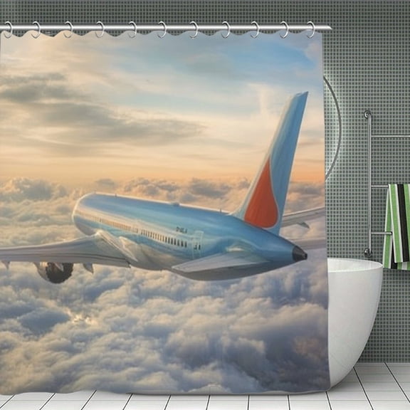 FCXZI Airplane Flying Above Clouds, Modern Bathroom Shower Curtain, Waterproof and Mildew-proof, Thickened Wet and Dry Separate Shower Curtain
