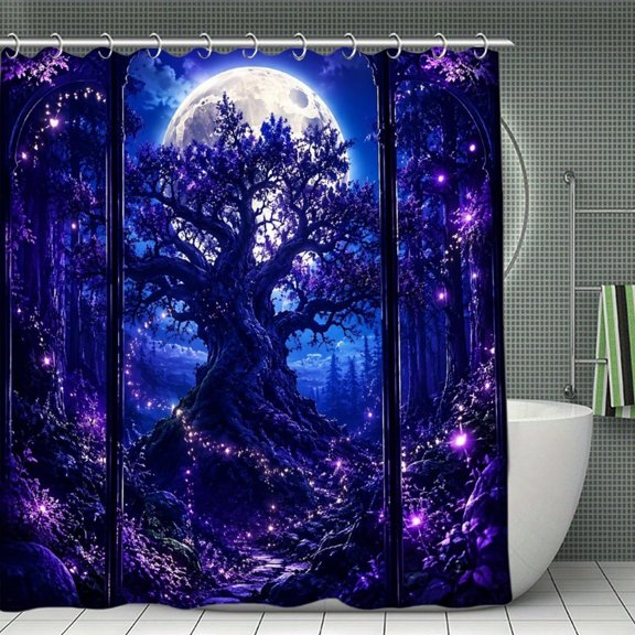 FCXZI Ancient Tree Under Full Moon,   Modern  Bathroom Shower Curtain, Waterproof and Mildew-proof, Thickened Wet and Dry Separate Shower Curtain