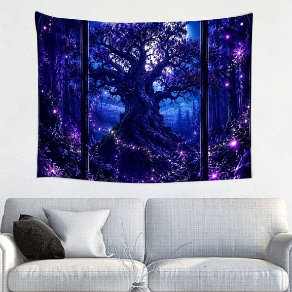 FCXZI Ancient Tree Under Full Moon Polyester Tapestry Wall Hanging for Bedroom Living Room Dorm Decor 40*30in