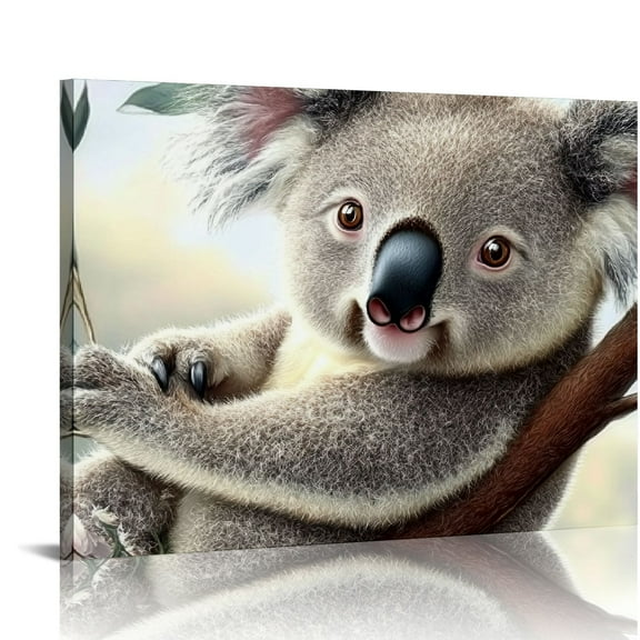 FCXZI Animals Wall Art Poster Cute Koalas Print on Canvas Picture Nature Safari Animal Painting for Bedroom Living Room Nursery Home Decor,Stretched  Ready to Hang 16x12in