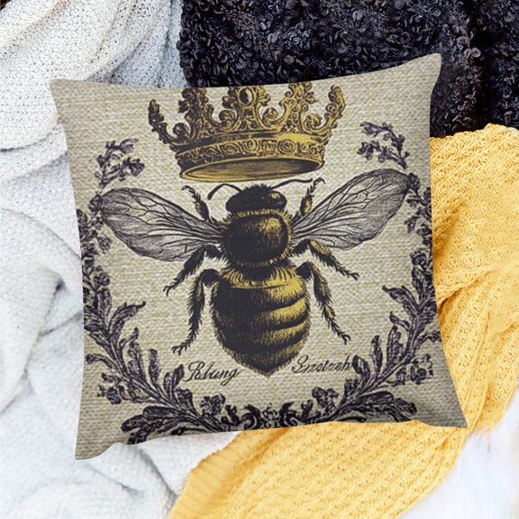 FCXZI Art Nouveau Bee Crown Throw Pillow Case for Home Sofa Couch 18x18in