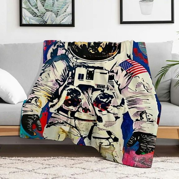 FCXZI Astronaut Helmet Flag Flannel Blanket Soft Warm Multi-Purpose 40x50in