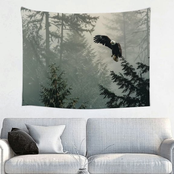 FCXZI Bald Eagle Forest Fog Tapestry Wall Hanging for Home Decor 40*30in