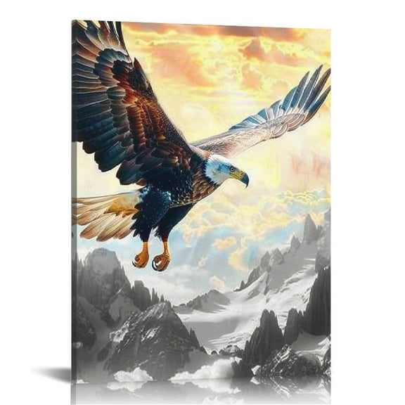 FCXZI Bald Eagle Wall Art Flying Eagle Pictures Decor Mountain Sunrise Sunset Painting Canvas Prints Modern Artwork for Home Bathroom Bedroom Living Room Office 16x20in