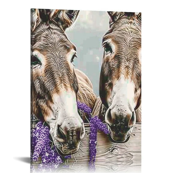 FCXZI Bathroom Decor Canvas Wall Art Donkey Pictures Wall Decor Funny Farmhouse Donkey Painting for Bathroom Toilet Prints Rustic Animals Bathroom Artwork 16x20in