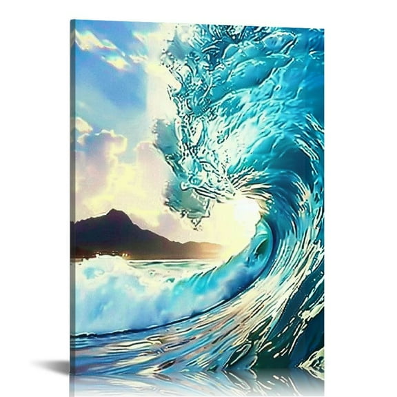 FCXZI Bathroom Ocean Pictures Wall Art Surf Wave Art Sea Wave Canvas Coastal Prints Modern Sunset Beach Photo Nautical Artwork Painting Decoration for Bedroom Kitchen Office Living Wall Decor