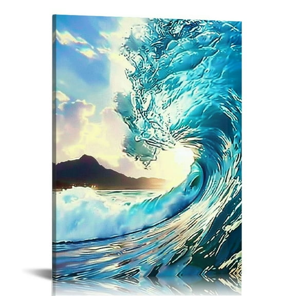 FCXZI Bathroom Ocean Pictures Wall Art Surf Wave Art Sea Wave Canvas Coastal Prints Modern Sunset Beach Photo Nautical Artwork Painting Decoration for Bedroom Kitchen Office Living Wall Decor
