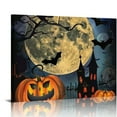 thumbnail image 1 of FCXZI Bats Full Moon Pumpkin Canvas Print Wall Art Decorations for Home Bathroom Ready To Hang Room Decor 16x12in, 1 of 6