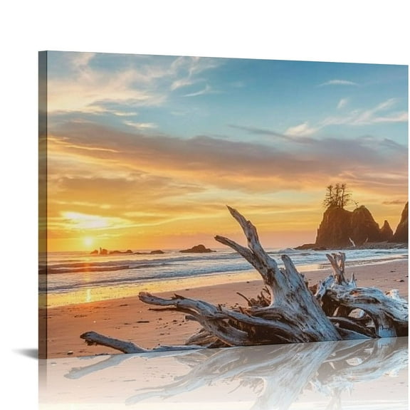 FCXZI Beach Canvas Wall Art Sunset Coastal Bathroom Decoration Park Ruby Beach Canvas Print Picture Nature Ocean Landscape Painting Living Room Office Home Decoration 20x16in