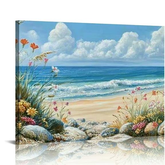 FCXZI Beach Flowers Wall Art for Living Room Wildflowers Painting Floral Canvas Prints Bedroom Wall Decor  16x12in