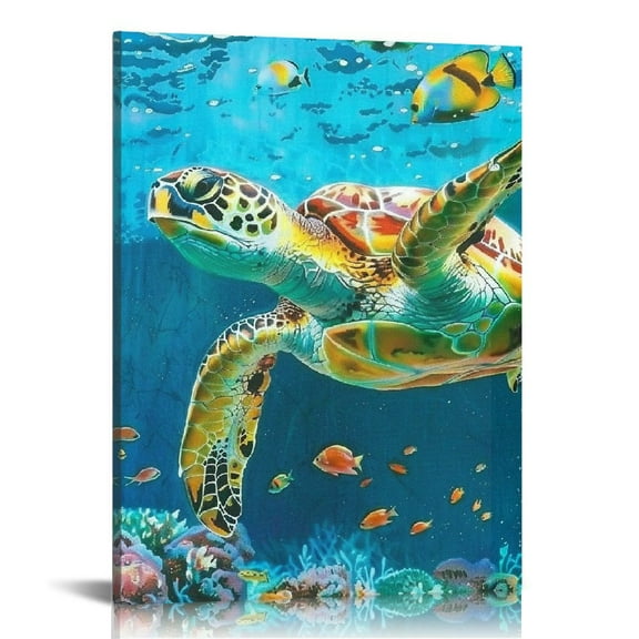 FCXZI Beach Wall Art Nautical Decor Ocean Coastal Sea Turtle Canvas Pictures for Bathroom Bedroom Room Home House Decorations Artwork Painting Teal Themed 12x16in