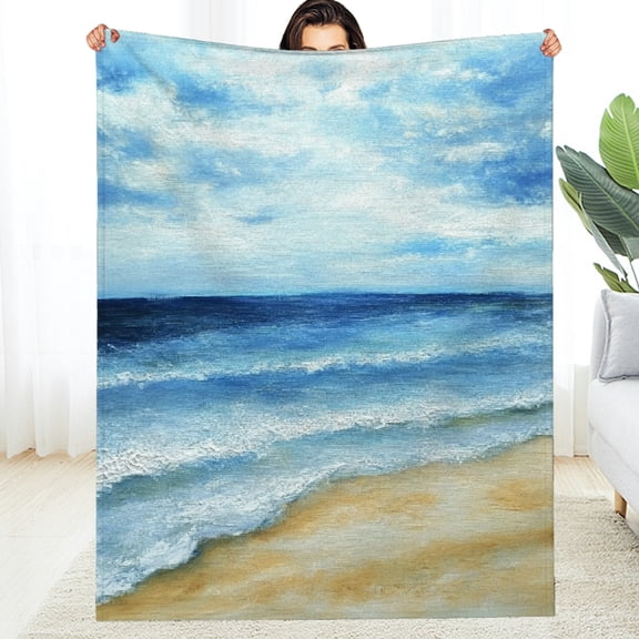 FCXZI Beach Water Clouds Fuzzy Fluffy Soft Cozy Blanket, Warm Flannel 40*50in