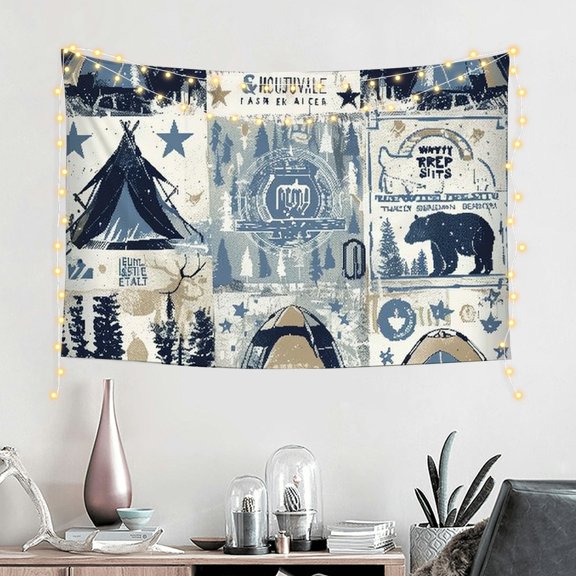 FCXZI Bear Camping Maximalism Wall Hanging Tapestry 100% Polyester 60*40in