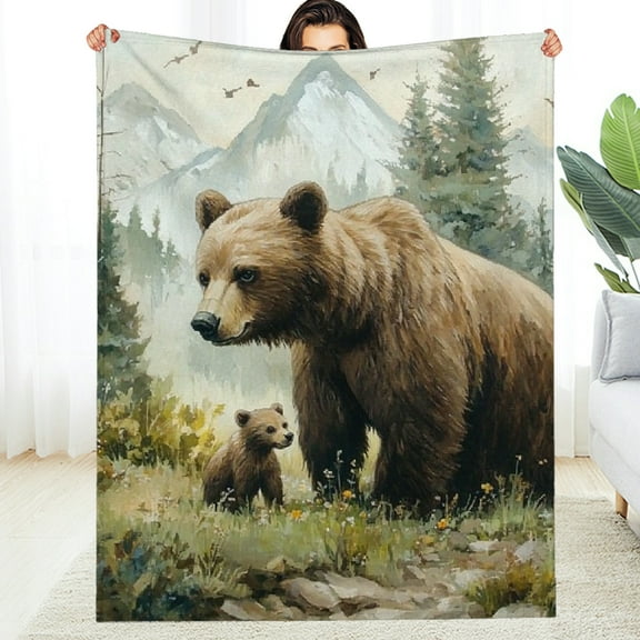 FCXZI Bear Cub Forest Flannel Blanket - Soft Warm Cozy Multi-Purpose 60*80in