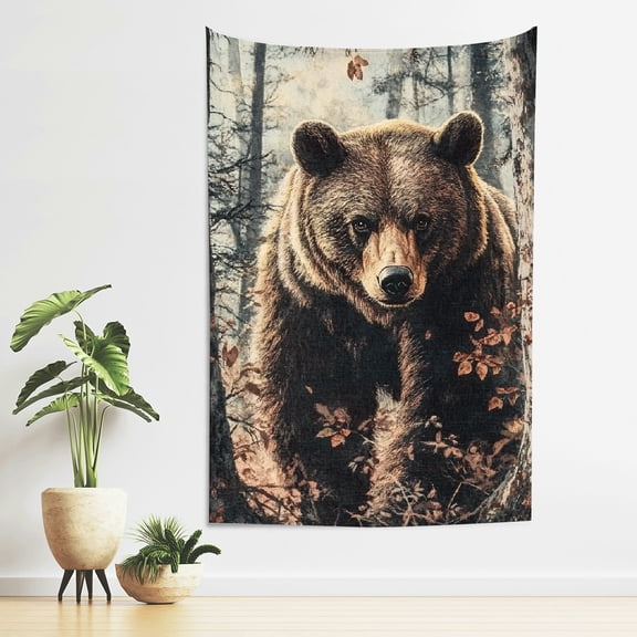 FCXZI Bear Forest Trees Tapestry Wall Decoration Polyester Home Decor 40*60in