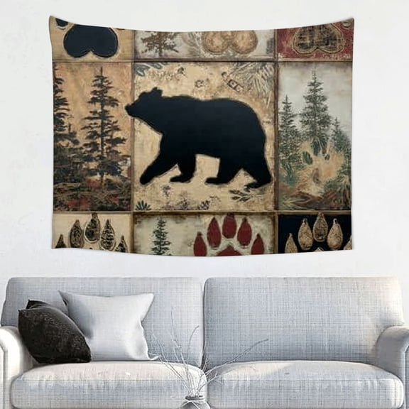 FCXZI Bear Paw Prints Folk Art Tapestry Wall Hanging Home Decor 40*30in