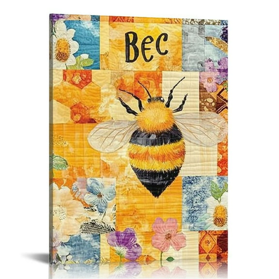FCXZI Bee Beehive Quilt Print On Canvas Home Decor for Living Room, Bathroom, Bedroom, Office - Ready to Hang 12x16in