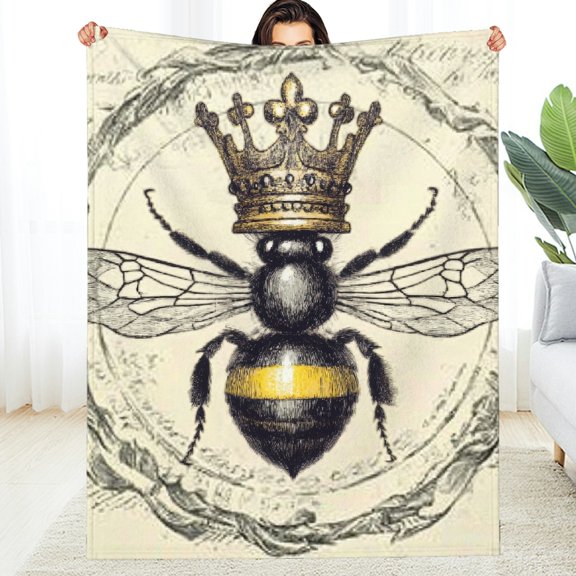 FCXZI Bee Crown Illustration Fuzzy Flannel Blanket, Soft Cozy Multi-Purpose 30*40in