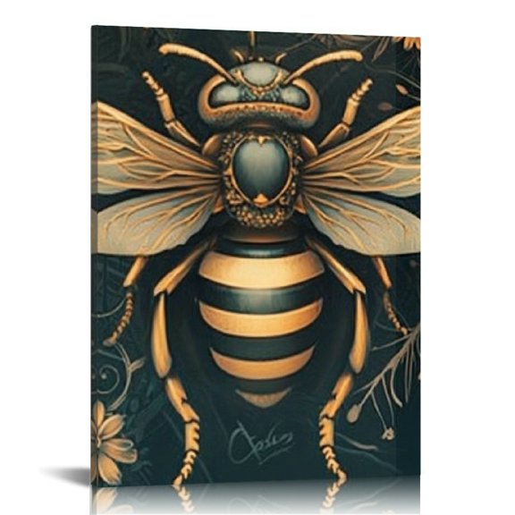 FCXZI Bee Flowers Crown Canvas Wall Art Home Decor for Living Room 12x16in