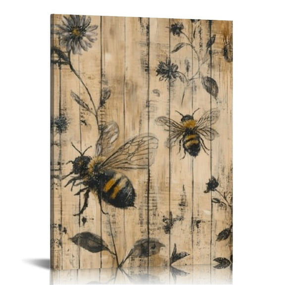 FCXZI Bee Flowers Print Canvas Wall Art Home Decor 12x16 16x20 12x16in