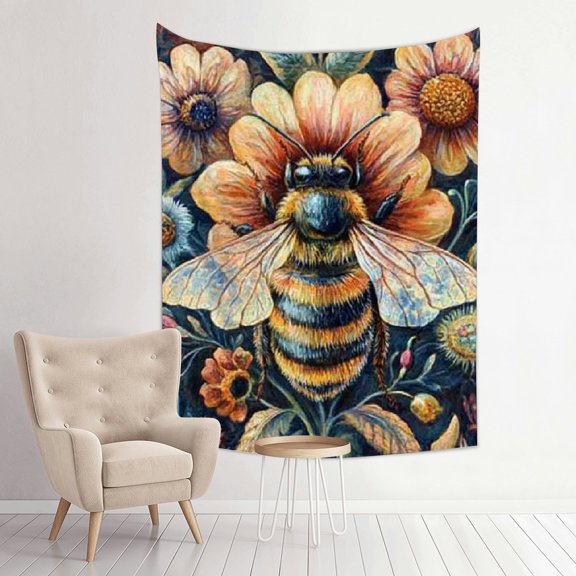 FCXZI Bee Flowers Print Tapestry Wall Hanging for Home Decor 30*40in