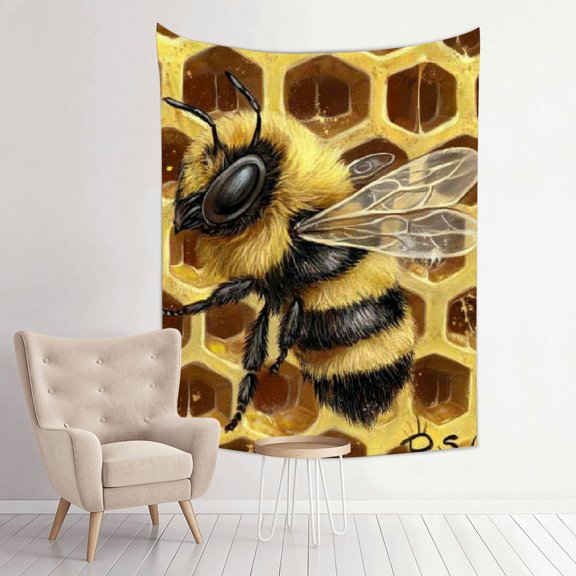 FCXZI Bee Honeycomb Pop Surrealism Tapestry Wall Hanging 100% Polyester 30*40in