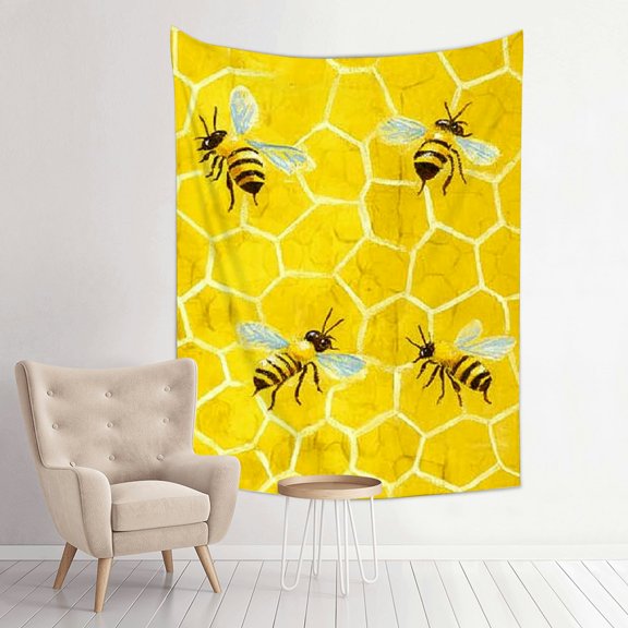 FCXZI Bee Honeycomb Print Tapestry Wall Hanging for Home Decor 30*40in