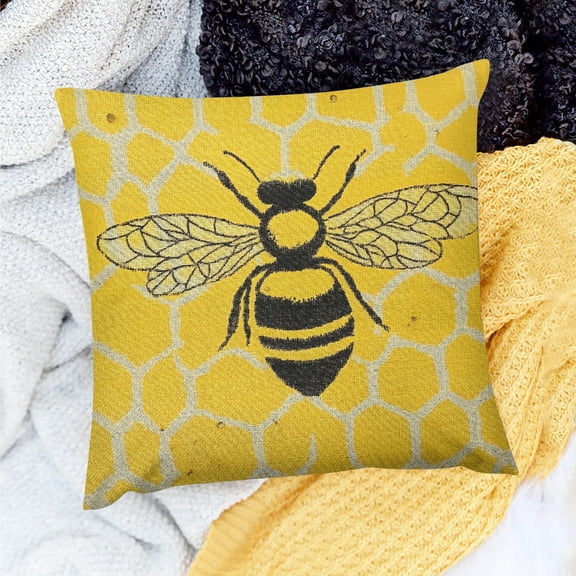 FCXZI Bee Honeycomb Silk Screen Throw Pillow Cover for Sofa Couch 18x18in