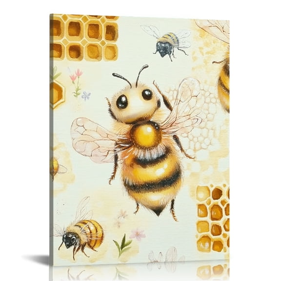 FCXZI Bee Honeycombs Detailed Painting Canvas Wall Art Print 16x20in