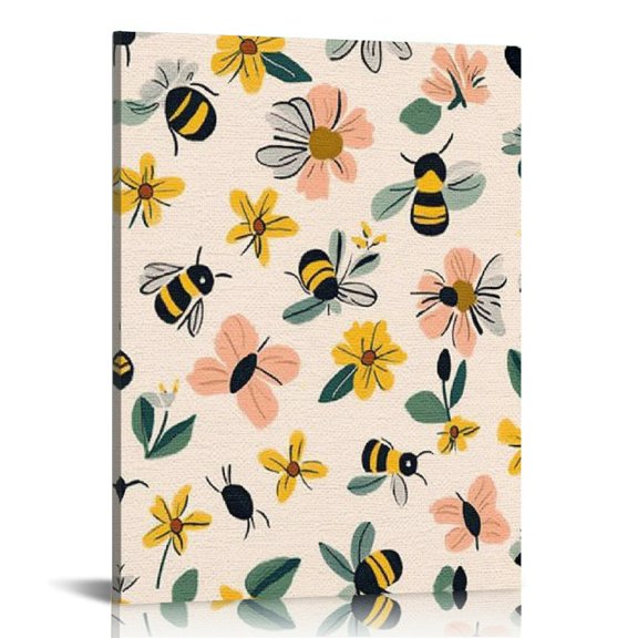 FCXZI Bees Flowers Pattern Canvas Print Wall Art Home Decor 12x16 16x20in