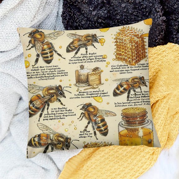 FCXZI Bees Honey Home Decor Throw Pillow Case for Sofa Couch Linen 24x24in