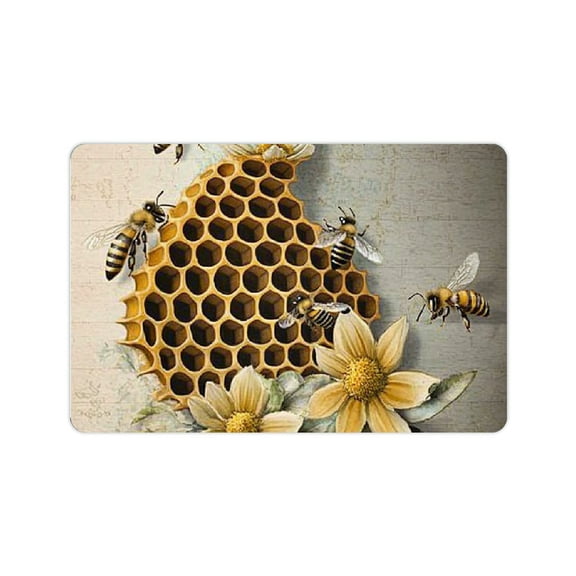 FCXZI Bees Honeycomb Fast Absorption Home Bath Rug Mat with Rubber Backing 24x16in