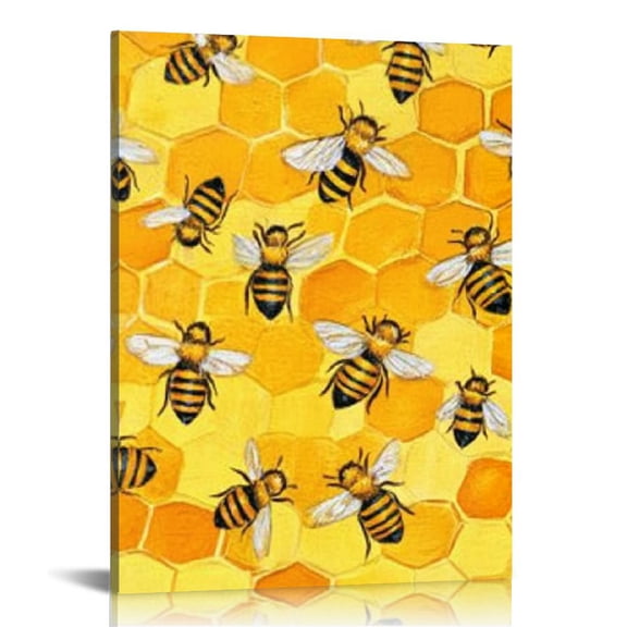 FCXZI Bees Honeycomb Print On Canvas Wall Art Home Decor Living Room Bathroom Bedroom Office 16x20 Inches 12x16in